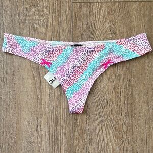 Vintage Y2K Morbid Threads Hot Topic Multicolor Leopard Print Thong Panty w Bows